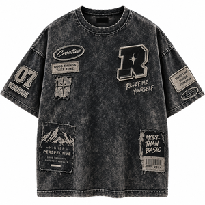เสื้อยืดโอเวอร์ไซส์ผู้ชายผ้าฝ้าย 100% ขายส่งแบบ OEM พิมพ์ลาย DTG พร้อมโลโก้ เสื้อยืดเนื้อหนา ซักย้อมสีแบบ Stone Acid Wash สไตล์วินเทจ เสื้อยืดสั่งทำพิเศษ - Product Image 1