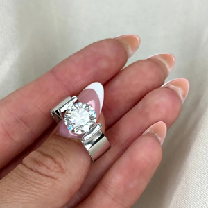 Bague de mariage unisexe de luxe en or 14 carats, plaquée rhodium, avec diamant de laboratoire ovale flottant de 3 carats, certifié IGI D/VVS1 - Product Image 1