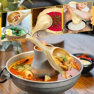 Paquete de 2 cucharas de cocina de madera, multiusos, grandes, de madera maciza, para servir sopa, cuchara para servir, para cocinar, para sales de baño - Product Image 5