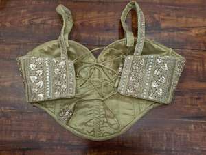 Olive <b>Green</b> Minimalist Simple Woven Satin Breathable Spring/Summer Winter Bridal Saree <b>Blouse</b> | Women's Ethnic Wedding <b>Blouse</b> - Product Image 2