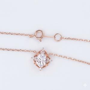 Collar chapado en oro rosa de 18 quilates, estilo vintage, con colgante de halo de perlas, collar con diamante cultivado en laboratorio, collar con diseño de flor, regalo para ella. - Product Image 6