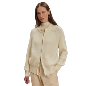 Chaqueta de punto con cremallera para mujer, textura acanalada suave, manga larga, cuello alto, ropa exterior informal para uso diario - Product Image 3