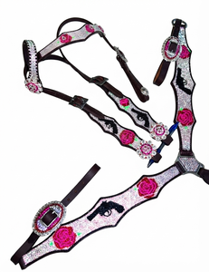 Collarín y Pechopetral de Cuero con Cristales de Imitación para Caballo Estilo Western, Hecho a Mano, Tallas Personalizadas, Varios Colores A.T INTERNATONAL - Product Image 1