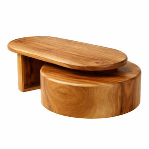 Mesa de Centro Ovalada Moderna de Mediados de Siglo, de Madera Sólida Ecológica, Contemporánea, con Función Giratoria de Alta Calidad - Product Image 2