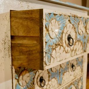 Vintage Solid Wood Farmhouse Drawers Cabinet Handmade <b>Storage</b> <b>Chest</b> Distressed Floral Shaker Door Console Cabinet for Living - Product Image 4