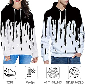 Sudadera con Capucha Oversize para Hombre 2026, Negra y Blanca con Estampado de Goteo, Estilo Urbano, Manga Regular, Tejido de Poliéster, Ropa de Otoño - Product Image 4