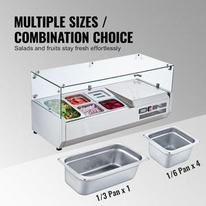 Attrezzatura di Refrigerazione per Cucine Commerciali, Stazione di Preparazione Condimenti da Banco 130 W con 1 Vaschetta 1 1/3 e 4 Vaschette 4 1/6 in Acciaio Inox 304 - Product Image 3