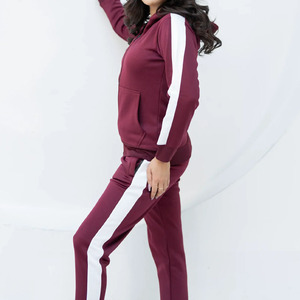 Conjunto Deportivo con Capucha para Mujer, Color Sólido, Cierre Completo con Cremallera, Ropa Casual Transpirable de Poliéster y Algodón, Bolsillos Laterales, Estilo Otoñal - Product Image 3