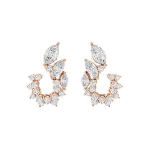 Boucles d'oreilles grimpantes en or blanc 18 carats avec diamants de laboratoire, motif marquise et diamants ronds, design en C, pour elle - Product Image 2