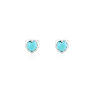 Light Weight Minimalist Dainty Bezel Set <b>Turquoise</b> Gemstone Heart Shape <b>Stud</b> <b>Earrings</b> Graduation Gift 14K White Gold Jewelry - Product Image 1