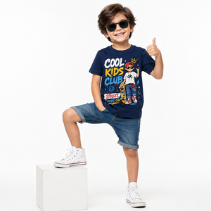 เสื้อยืดคอกลมแขนสั้นผ้าฝ้าย 100% สีสันตามสั่งของ Cool Kids Club สำหรับเด็กผู้ชายอายุ 1-9 ปี สไตล์ลำลองแนวสตรีท ระบายอากาศได้ดี - Product Image 2