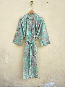 ชุดกิโมโนลายพิมพ์บล็อกการ์ตูนสำหรับผู้หญิง ผ้าฝ้ายทอ 100% ชุดนอนฤดูร้อน ทำมือ ODM คอวี เอวยางยืด ความยาวระดับเข่า/เต็มตัว เนื้อผ้านุ่ม - Product Image 5