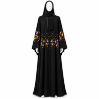 Abaya noire pour femmes avec broderie florale |   Robe islamique modeste, élégante robe kaftan musulmane à manches longues, robe maxi pour la soirée de l'Aïd