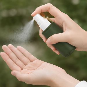 Custom PU Leather Hand Sanitizer Keychain Holder with Metal Hook for Backpack Travel - Product Image 3