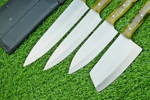 Ensemble de 4 couteaux de chef en acier carbone écologique, fabriqués à la main - Product Image 2