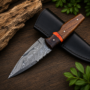 Couteau de chasse artisanal en acier Damas avec manche en bois et étui en cuir, couteau de camping personnalisé pour l'extérieur - Product Image 5
