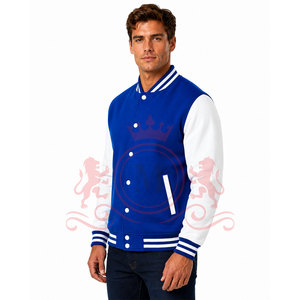 Premium Royal Blue <b>White</b> Letterman <b>Jacket</b> Classic Snap Button Closure Ribbed Collar Comfortable Casual Everyday Wear - Product Image 4