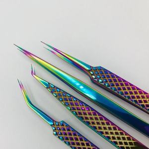 Eyelash Tweezer Stainless Steel Multi Plasma Plated Color And Diamond Grip Pattern Tweezer For Lash Extension - Product Image 5