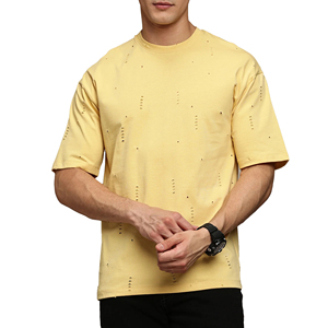 Men Oversized Distressed T Shirt Cotton Ripped Tee Casual Streetwear Loose Fit Vintage Washed Summer Fashion Blank Custom - Product Image 1