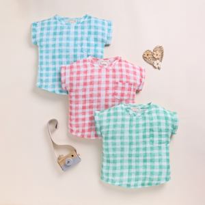 Premium Quality Organic <b>Muslin</b> Oversized Tees Pack of 3 Teal Check Pink Check Sage Check <b>Baby</b> T-Shirts - Product Image 1