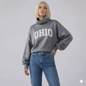 Pull blanc oversize à col roulé pour femme, imprimé lettres, tricoté, manches longues, coupe droite, épaules tombantes, col montant, idéal pour l'automne - Product Image 3