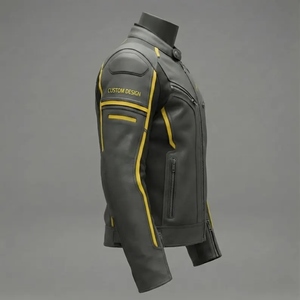Men's Black Yellow Genuine Leather Waterproof Windproof Winter Motorcycle <b>Racing</b> <b>Jacket</b> Custom OEM ODM - Product Image 2