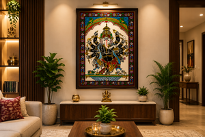 Décoration rectangulaire traditionnelle en bois Pattachitra, représentant le Dieu Ganesha, origine Orissa, pour l'intérieur du salon, occasion Diwali, par SSD Market - Product Image 2