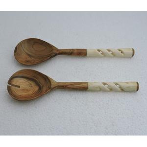 Ensemble de cuillères à salade en bois à prix abordable avec manche en os, ustensiles de cuisine, mélangeur manuel de salade, cuillère de service, serveur de salade - Product Image 1