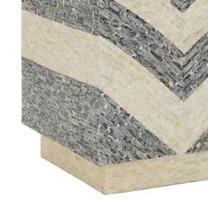 Charcoal Grey Ivory White Chevron Mosaic <b>Square</b> <b>Side</b> <b>Table</b> Stools Mother of Pearl Elegant Handcrafted Wooden Stool Decor - Product Image 3