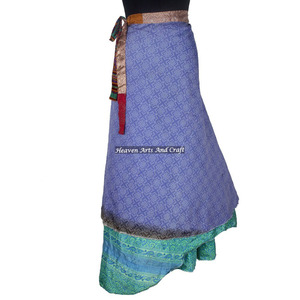 Nuevo Mayorista de Faldas Cruzadas Reversibles de Seda Vintage Mágica de 38 Pulgadas de Largo, Falda Cruzada Halter Tubo, Ropa de Playa India, Sari de 2 Capas - Product Image 3