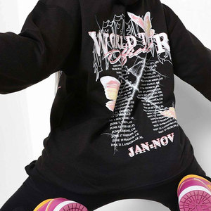 Unisex Black 100% Cotton Breathable Lightweight Hooded <b>Velvet</b> <b>Tracksuit</b> Set Full Sleeve Sporty Style Solid Color Elastic Waist - Product Image 5