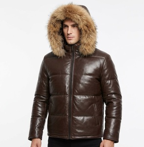 Blouson aviateur décontracté pour homme en cuir de mouton véritable avec col en fourrure de renard, respirant, écologique, style motard, idéal pour l'hiver - Product Image 1