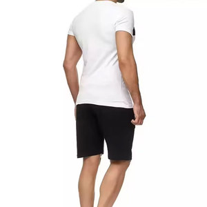 <b>Men's</b> <b>Navy</b> <b>Blue</b> Short Sleeve O-Neck <b>T</b>-<b>Shirts</b> And Short Set Regular Fit Casual Breathable 100% Cotton Knitted Solid Color - Product Image 3