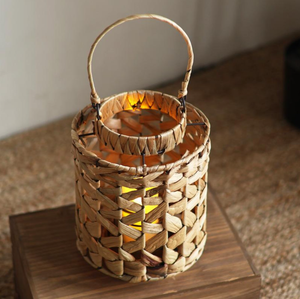 Lanterne en jacinthe d'eau tissée à la main, matériaux naturels rustiques, design élégant, lanterne décorative écologique pour la décoration de la maison, style bohème - Product Image 2