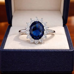 Bague de Fiançailles et de Mariage en Argent Sterling 925 avec Saphir Naturel Taille Ovale Certifié IGI, Bague de Promesse pour Femme, Idéale pour Toutes les Occasions - Product Image 1