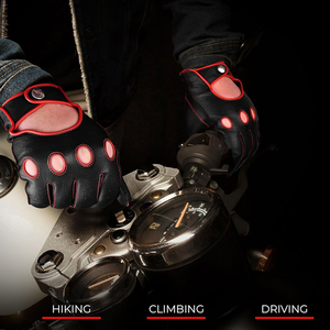 Excellent Quality Leather <b>Driving</b> <b>Gloves</b> Black Red Stitching Breathable Wrist Length Sporty Style For Cycling And <b>Driving</b> - Product Image 4