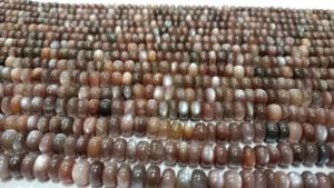 Perles de pierre de lune chocolat naturel, lisses, marron, rondelles, 8 pouces de long - Product Image 3