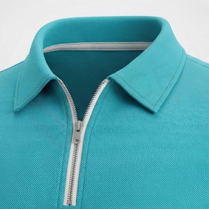 Polo à manches courtes pour homme, couleur turquoise, fermeture éclair, 100% polyester, tricoté, séchage rapide, uni, sportif, coupe classique - Product Image 4