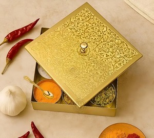 Durable Handcrafted Metal <b>Spice</b> <b>Storage</b> Box Decorative Lid Modern Kitchen Masala Organizer High Quality Container - Product Image 3