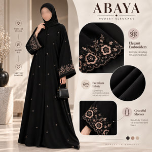 Elegante Vestido Abaya con Bordado Floral para Mujer, Mangas Anchas, Tela Suave, Túnica Islámica Modesta |   Elegante Brazalete Musulmán para Ocasiones Especiales - Product Image 5