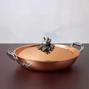 Juego de ollas de cobre con tapa y asas, acabado pulido, diseño vintage, duradero, solo lavar a mano, compatible con inducción - Product Image 3