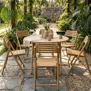 Eco-friendly Foldable Bamboo Single <b>Chair</b> with 7cm Removable Cushion for Outdoor Garden and Balcony Furniture - Product Image 4
