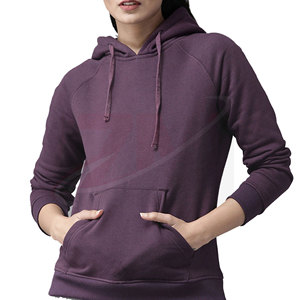 Sudadera con Capucha Morada para Mujer, 100% Algodón Tejido, Manga Larga, Color Sólido, Transpirable, Estilo Casual de Otoño - Product Image 1