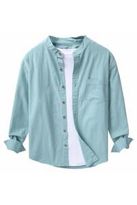 เสื้อเชิ้ตเดรสผู้ชายแขนยาวสีพื้น ดำ ขาว ชมพู ฟ้า ผ้าฝ้ายคุณภาพสูง 100% ไม่ยับ ติดกระดุม สำหรับใส่ทำงานหรือโอกาสทางการ - Product Image 3