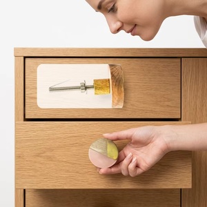 Wooden Round Cabinet Knob <b>with</b> Brass Inlay Modern Design Easy Install for Kitchen Bathroom Hotel Furniture Handle - Product Image 5