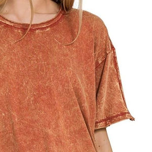 Camiseta Casual Vintage para Mujer, Lavado Ácido, de Alta Calidad, 100% Algodón, Transpirable, OEM - Product Image 3