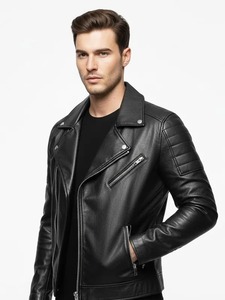 Chaqueta de Motociclista de Cuero Negra para Hombre - Product Image 4