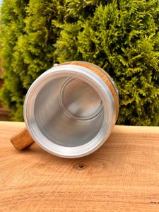 Handcrafted White Oak Whiskey Barrel <b>Mug</b> <b>Thermal</b> Aluminum Insert Personalized Handmade Polished Wooden Viking Drinking Horn <b>Mug</b> - Product Image 3