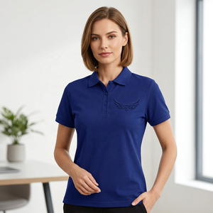Polo en coton bleu à manches courtes avec logo brodé sur le devant, tissu Oxford décontracté pour homme, respirant, coupe classique - Product Image 4