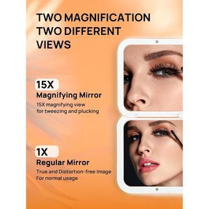Specchio Pieghevole Compatto per Trucco, Ingrandimento 1X/15X, Specchietto Tascabile Quadrato 30.5 cm con Finitura Effetto Pelle di Pesca per Viaggi - Product Image 3
